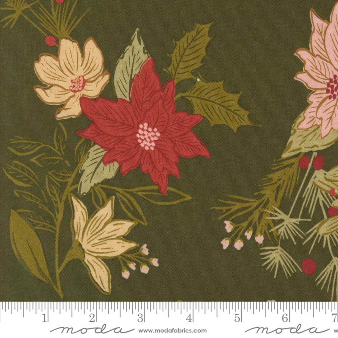 Fabric Moda Pine Festive Florals Old World Yuletide by the Quarter Yard 45620-22M